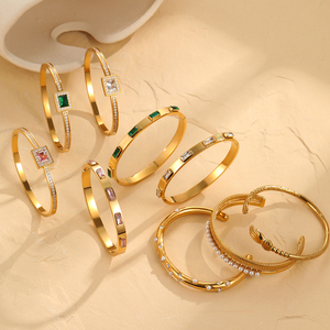 Nimai יוקרה אלגנטי עמיד למים נירוסטה פתוח cuff מתנות 18 קאראט מעוקב זירקון פנינה צמיד פנינה עבור בנות - Product Image 2