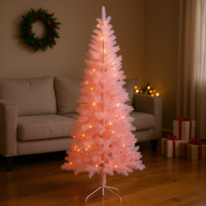 Albero di Natale Artificiale Rosa e Bianco da 180 cm, Tipo Abete, con Rami Realistici, Leggero, per Decorazioni Interne - Product Image 2