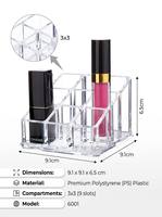 Organisateur de maquillage en acrylique transparent, boîte de rangement cosmétique à 9 compartiments en PS pour rouges à lèvres, pinceaux, vanité