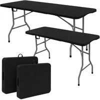 Table de camping pliante légère de 6 pieds, noire, portable, en acier allié et plastique, rectangulaire, mobilier d'extérieur moderne, table à manger