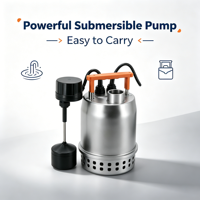 Pompe à eau submersible QCKMA en acier inoxydable avec interrupteur à flotteur, pompe de drainage portable pour eau propre, idéale pour l'irrigation des jardins et des étangs