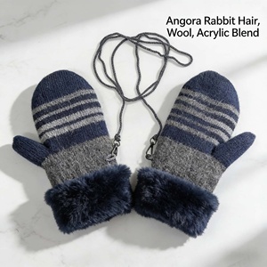 <span class=keywords><strong>Mitaines</strong></span> unisexe en mélange de laine et poils de lapin angora, à porter de deux façons, rayées, doublées Sherpa, avec cordon anti-perte, pour ski, voyage, cyclisme - Product Image 3