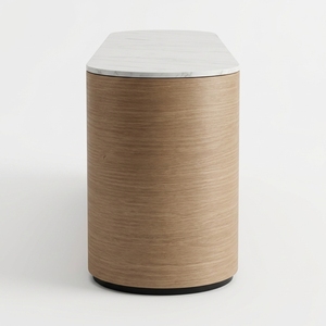 Commode à 4 tiroirs en placage de noyer argenté, commode moderne incurvée avec dessus en marbre <span class=keywords><strong>blanc</strong></span> pour chambre à coucher, salon ou couloir - Product Image 2