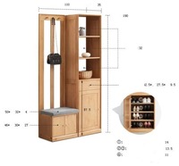 Porte-manteau en chêne couleur bûche en bois personnalisé en usine Armoires à chaussures Partition Armoire d'entrée Combo avec 3 portes 1 tiroir