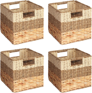 Paniers de rangement rustiques carrés en jacinthe d'eau avec poignées, bac multifonctionnel pour l'organisation et le rangement - Product Image 3