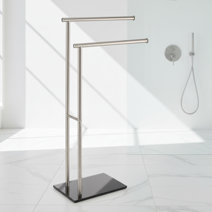 Portasciugamani a doppio livello in metallo da terra, organizer per bagno, <span class=keywords><strong>porta</strong></span> abiti e borse, con base in acrilico - Product Image 2