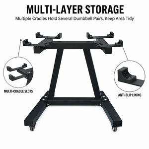 Support <span class=keywords><strong>de</strong></span> rangement réglable en hauteur pour haltères avec plateau multi-niveaux et fentes pour haltères, idéal pour l'entraînement <span class=keywords><strong>de</strong></span> force à domicile - Product Image 4