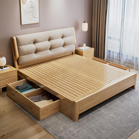 Tête de lit moderne en chêne massif, cadre de lit rembourré multifonctionnel avec rangement, plateforme de chambre écologique de qualité E0, King/Queen