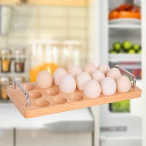 Plateau à oeufs en bois de hêtre de Pâques Offre Spéciale poignée en métal 18 oeufs support présentoir réfrigérateur ou plateau à oeufs de comptoir - Product Image 4