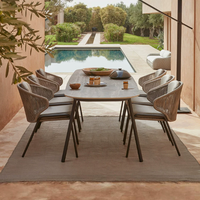 Ensemble de salle à manger de jardin en aluminium rectangulaire de haute qualité, style moderne et luxueux pour villas, hôtels et patios