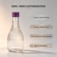 Bouteille en verre transparente de 200 ml à nervures verticales, logo personnalisé pour vin de fruits, liqueur, boisson