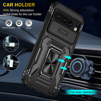 Coque de téléphone antichoc hybride avec anneau métallique et support pour Google Pixel 7 8 9 10 Pro 7A 8A 9A 10 Pro XL avec protection coulissante pour l'appareil photo