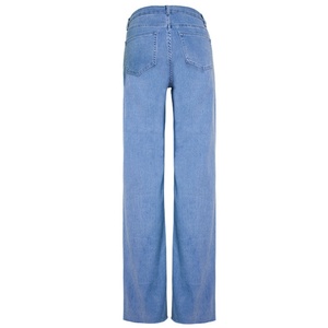 Jeans Anchos Elásticos para Mujer, Talla Grande, Color Azul Lavado, Estilo Casual de Invierno con Decoración de Botones y Borlas, Diseño Sólido - Product Image 4