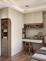 Système de bureau intégré au mur du plafond avec éclairage d'ambiance à induction pour grande chambre familiale ou chambre d'amis, espace multifonctionnel