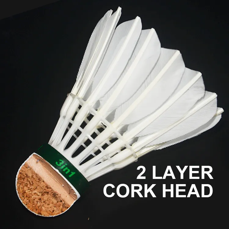 Hybrid 3 in 1 Good Quality 12pcs 2 layer PU cork 100% goose feather badminton federball for professional Tournament