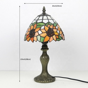 LongHuiJing Sunflower Tiffany Style Table Lamp Antique Desk Lamps Stained Glass Lampshade <b>Lights</b> - Product Image 5