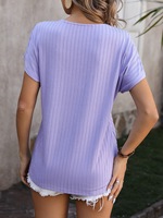 Blusa Premium para Mujer, Color Magenta, Estilo Casual, Cuello en V con Ribetes Verticales, Cuello Superpuesto, Secado Rápido, Antiarrugas, Manga Corta