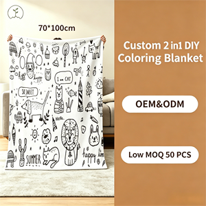 Couverture à colorier DIY pour enfants, peinte à la main, été, moments heureux, <span class=keywords><strong>chat</strong></span>, chien, animaux, douce et moelleuse - Product Image 2