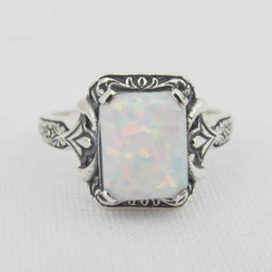 Cross Border Style Women's <b>Ring</b> <b>Silver</b> <b>Opal</b> Inlaid Geometric Shape Bezel Setting Fashion Jewelry Gift - Product Image 1