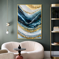 Affiche murale abstraite moderne, peinture murale de luxe en porcelaine cristal bleu et or, art mural, peinture à l'huile, décoration murale pour salon et maison