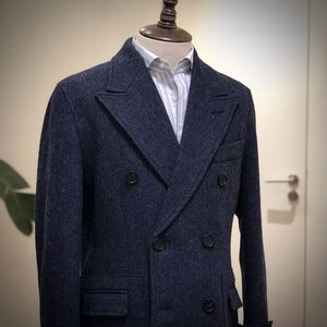 Cappotto Invernale da <span class=keywords><strong>Uomo</strong></span> <span class=keywords><strong>Doppiopetto</strong></span> Medio-Lungo in Velluto a Coste con Risvolto in Lana Stile Tweed Britannico - Product Image 4