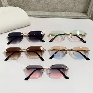 Модные женские Винтажные Солнцезащитные очки с алмазной огранкой и океаническими линзами, маленькие прямоугольные солнцезащитные очки без оправы, 2022 мужские очки