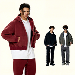 Sweat à capuche zippé pour homme, personnalisé et brodé, coupe régulière ou oversize, en polaire de haute qualité, coupe-vent et écologique, idéal pour l'hiver - Product Image 1