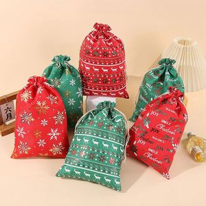 Large Burlap Drawstring Bags 50x70cm Gold Foil Print Linen <b>Xmas</b> Santa Storage Packaging <b>Reindeer</b> Snowflake Christmas Party Favor - Product Image 5
