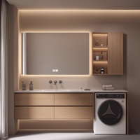 Chaud incurvé tout-en-un bassin salle de bain armoire minimaliste bûche toilette évier combinaison plaque de roche pour hôtel utilisation pour Machine à laver