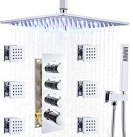 Ensemble combiné de robinets de douche thermostatiques multifonctions à grand débit Pluie de plafond en bronze huilé avec système de douche haute pression