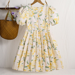 Nuovo Vestito Estivo da Bambina con Stampa Stile Country Europeo e Americano, Abito Principessa a Maniche Corte con Fiocco e Scollo a V, Bestseller - Product Image 2
