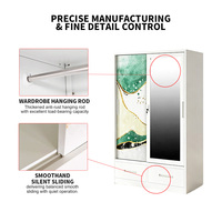 Armoire moderne pour chambre à coucher, 2 portes coulissantes en acier avec miroir intégral et 2 tiroirs, structure KD, livraison directe d'usine