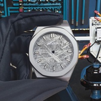 Montre pour homme en acier inoxydable de haute qualité avec bracelet en cuir, avec véritable météorite, personnalisable avec votre logo (OEM)