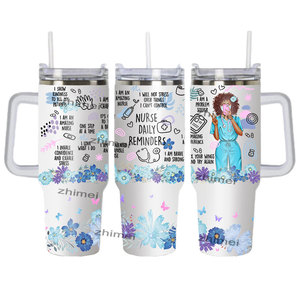 Cadeau personnalisé pour la journée des infirmières <span class=keywords><strong>Tasse</strong></span> à café 40 oz Nurse Life Gobelet de voyage isolé 40 oz Tasses avec poignée et paille - Product Image 1