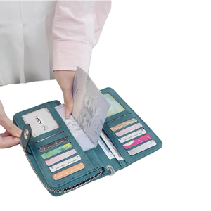 <span class=keywords><strong>Portafoglio</strong></span> Lungo Vintage in Pelle PU <span class=keywords><strong>Blu</strong></span> per <span class=keywords><strong>Donna</strong></span>, Borsa con Cerniera e Cinturino da Polso, Elegante Pochette e Portamonete alla Moda - Product Image 6