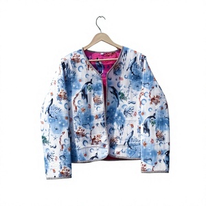 Handmade Breathable Woven Cotton Patchwork <b>Quilted</b> <b>Jacket</b> for Women Indian Kantha Floral Reversible Autumn Fashion Girls - Product Image 1