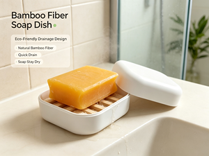 Portasapone e <span class=keywords><strong>Porta</strong></span> <span class=keywords><strong>Shampoo</strong></span> in Fibra di Bambù Quadrato, Ecologico e Senza Plastica, Design Moderno di Lusso, Bianco, per Bagno - Product Image 1