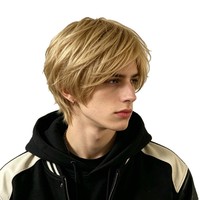 Perruque synthétique dorée de style européen et américain pour hommes, cheveux courts volumineux, fibre haute température, perruque complète pour garçons