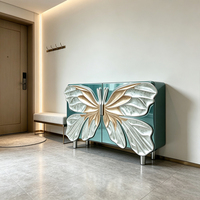 Meuble de rangement de luxe personnalisé en résine, style antique traditionnel, avec relief papillon, durable et écologique, pour entrée commerciale