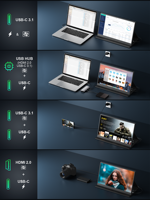 Moniteur LED portable 17,3 pouces True 4K HDR avec support intelligent 100% SRGB Hub pour interface pour le jeu et la conception