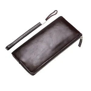New long Korean youth zipper ultra-thin card holder wallet genuine soft leather for men