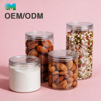 Pot en plastique transparent PET avec couvercle, personnalisable avec logo, de qualité alimentaire, écologique et rechargeable, pour l'emballage et le stockage des aliments, idéal comme récipient à épices.