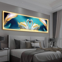 Décoration intérieure personnalisée art mural animal cygne cadre en aluminium lumière LED peintures décoratives en porcelaine de cristal