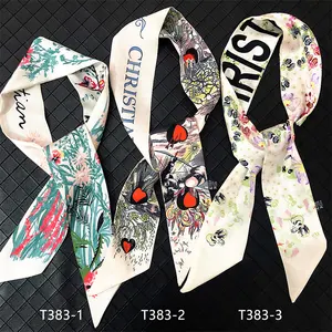 Women Custom Logo Custom Print Neck Long Ribbon Silk Scarves Oil Painting Women Twill Bag Scarf Ribbon