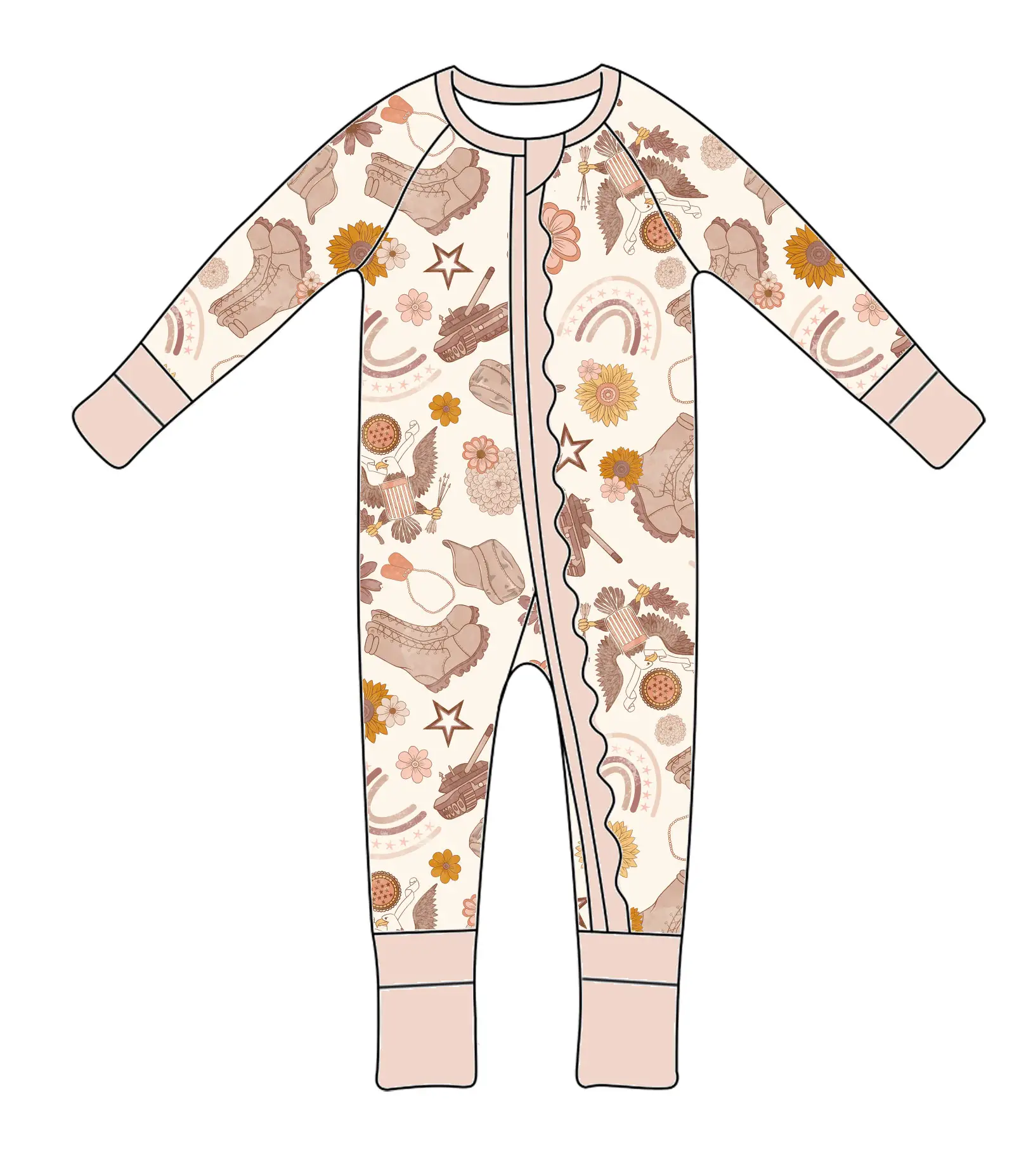 Liangzhe özel karikatür el yapımı baskılı bebek tulum için 95% bambu 5% Spandex Spandex pijama giysileri kız erkek