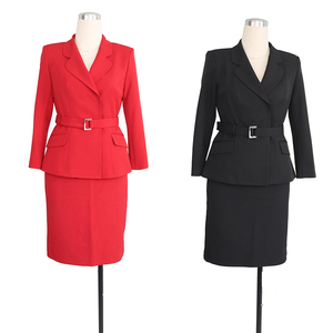 Traje Elegante de Manga Larga para Mujer Talla Grande, Vestidos de Oficina para Negocios con Cinturón - Product Image 1