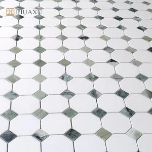 Huaxu cổ điển bát giác hình dễ dàng cài đặt lưới được hỗ trợ tự nhiên trắng xám đá cẩm thạch tường Gạch Mosaic - Product Image 5