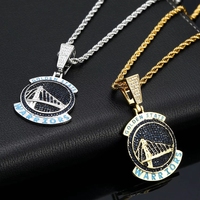Collier pendentif Hip Hop Golden State Warriors en alliage de zinc plaqué or avec diamants, personnalisé, commémoration pour les fans, unisexe