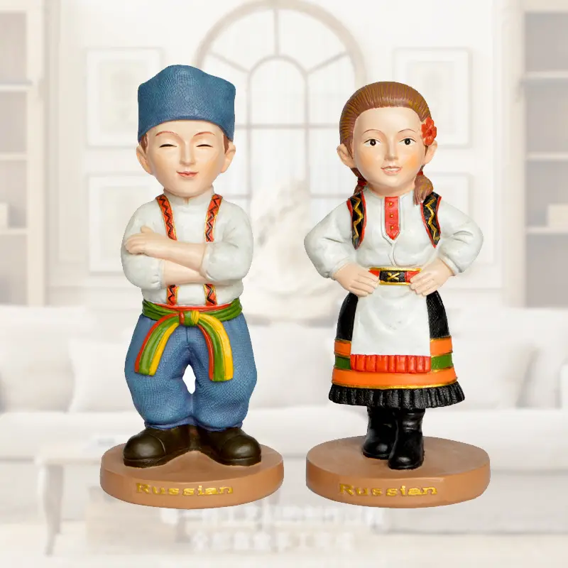 Handgeschilderde Russische Etnische Stijl Hars Ambachten Creatieve Schattige Karakter Ornamenten Huisdecoratie Geschenken Hars Beeldjes