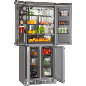 Refrigerador empotrado con congelador inferior, sin escarcha, de acero inoxidable, con disipación de calor inferior, de cuatro puertas tipo francés. - Product Image 4